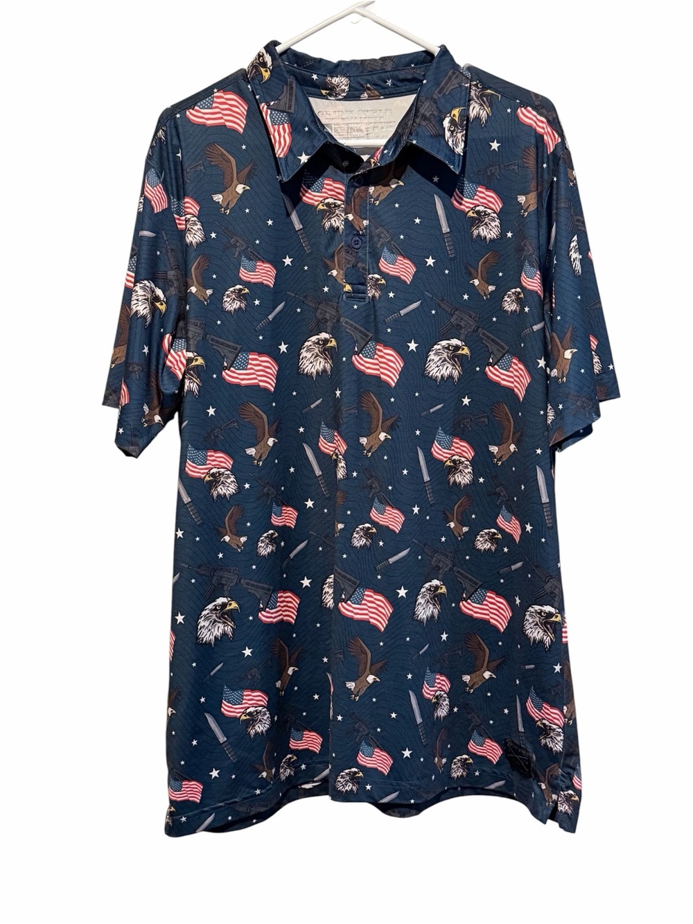 Grunt Style Men's Tac Eagle Navy Patriotic Eagle Flag Polo Performance Shirt XL